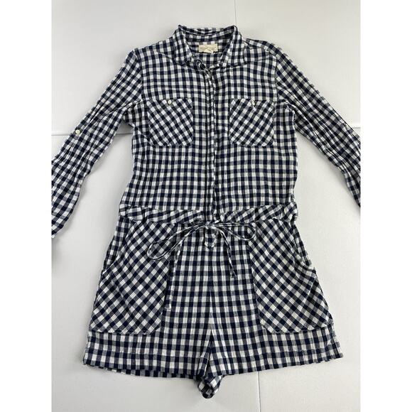 Ralph Lauren Denim & Supply Gingham Romper Large Roll Tab Sleeve Coastal Beach - Picture 1 of 10